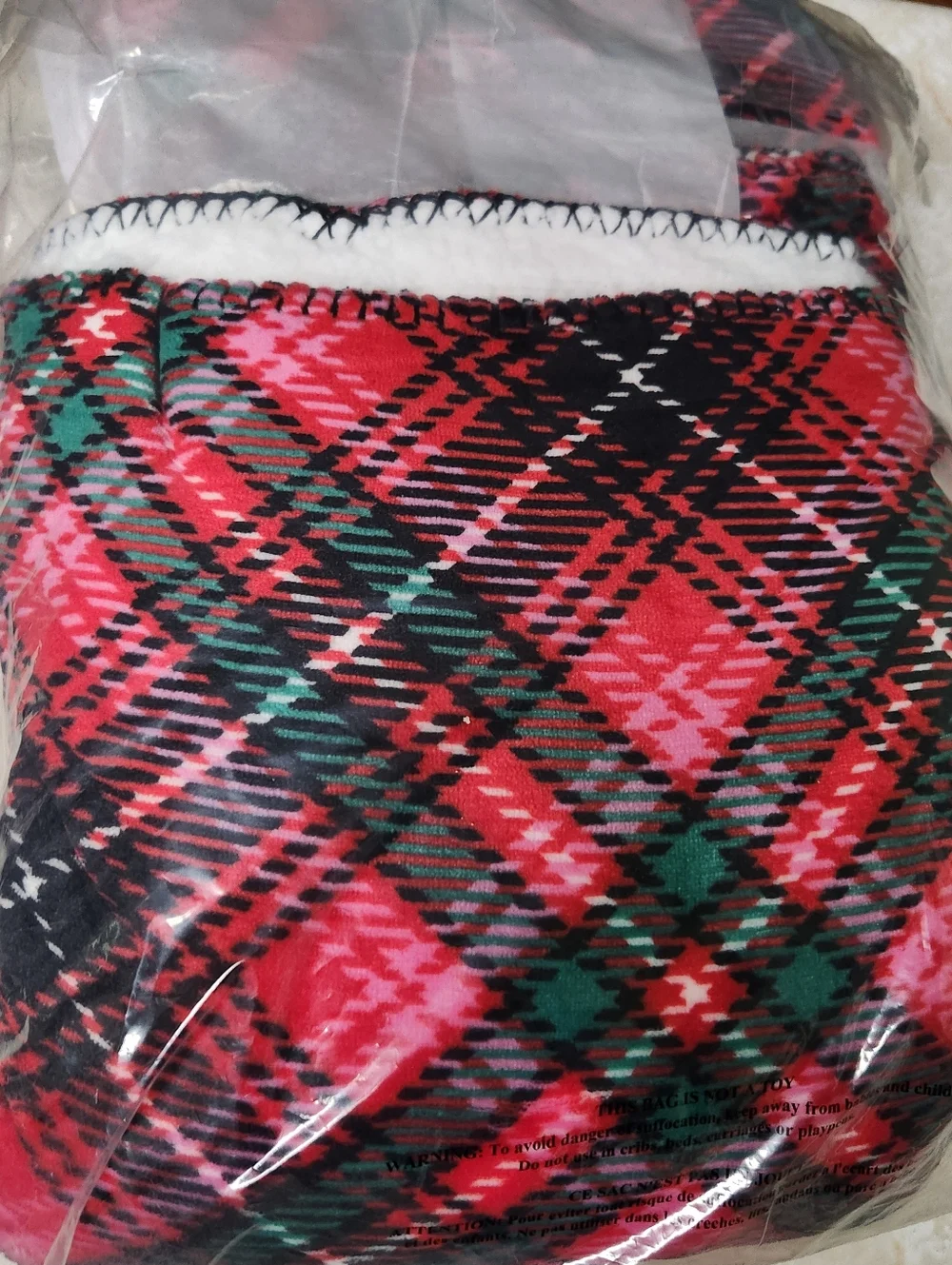 Victoria's Secret Holiday Plaid Red Green Sherpa Blanket Throw New